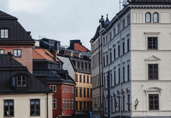 Nordic city buildings and street
