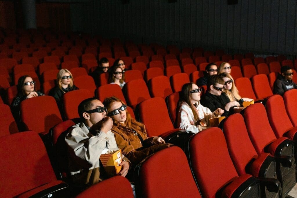 3D movie theater with crowd