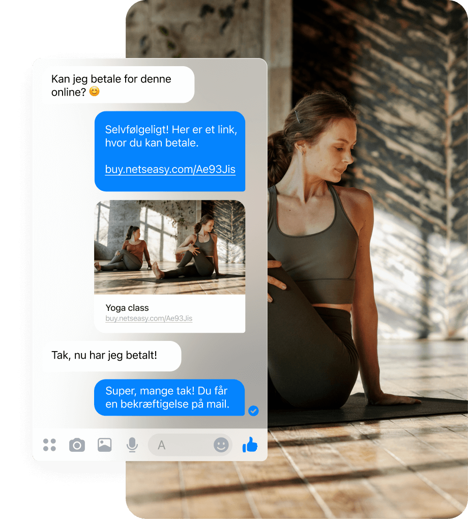 dk nets easy paylink social media chat and yoga woman stretching - Nets