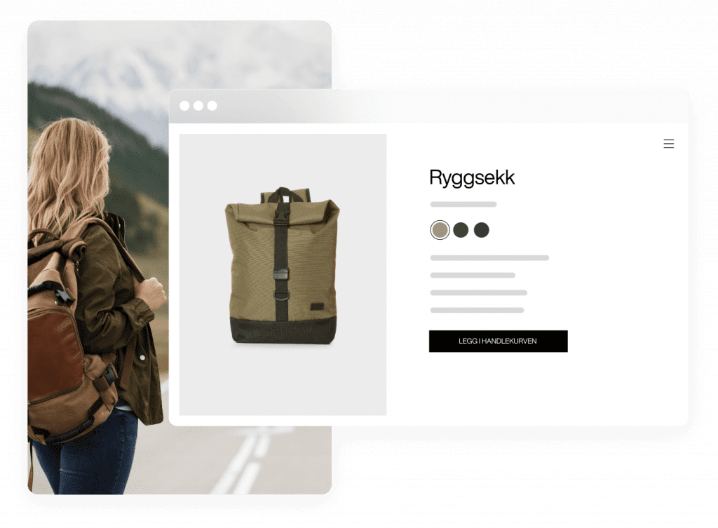 no backpack product page and woman standing with backpack on a road in the mountains 1024×753